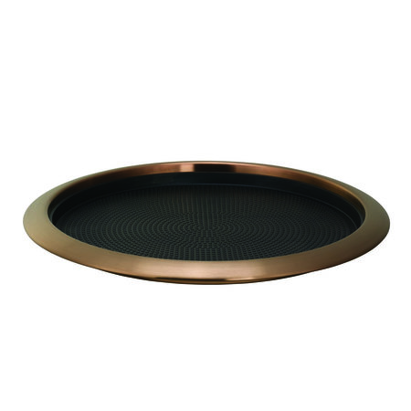 SERVICE IDEAS Tray with Removable Insert, 12 Round, Stainless Steel, Rose Gold TR1412RIRG